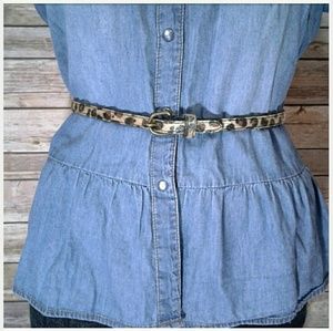 Leapard print fur skinny waist belt w/ buckle